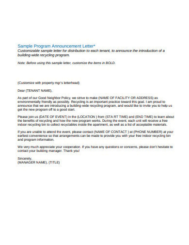 sample program announcement letter template