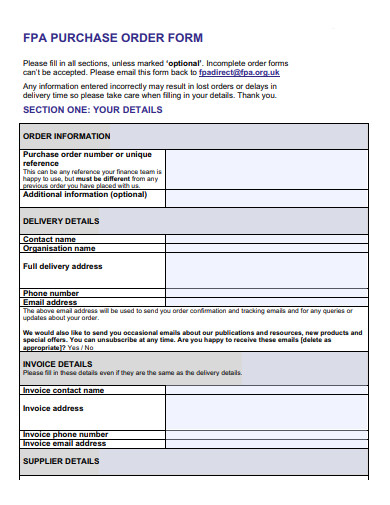 sample purchase order form example