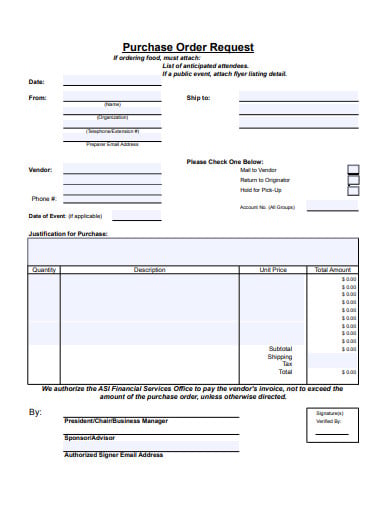 sample purchase order request form template