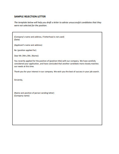 sample rejection letter template