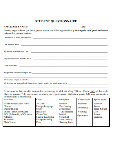 23+ Student Questionnaire Templates in Google Docs | Word | Pages | PDF