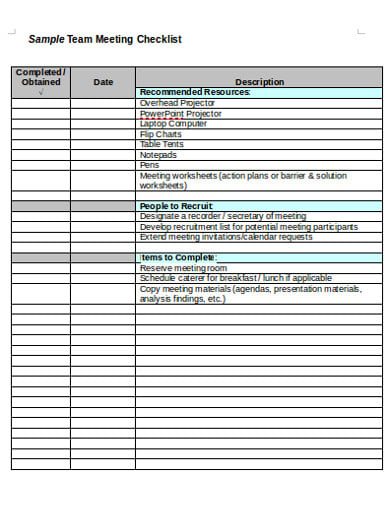 sample team checklist template