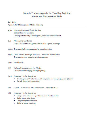 sample training agenda in pdf