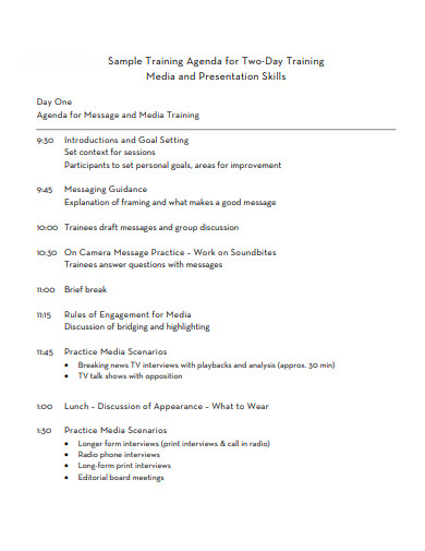 sample training agenda in pdf