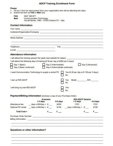sample training enrollment form example