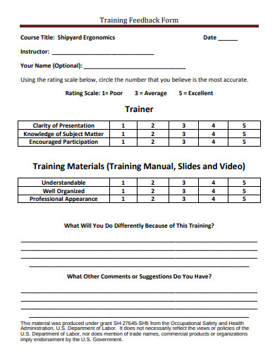 sample training feedback form