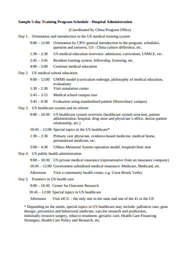 sample training program schedule template