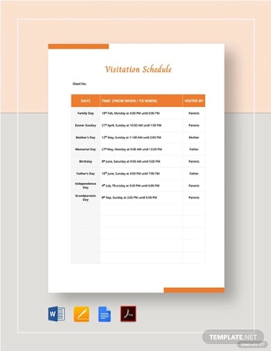 sample visitation schedule template