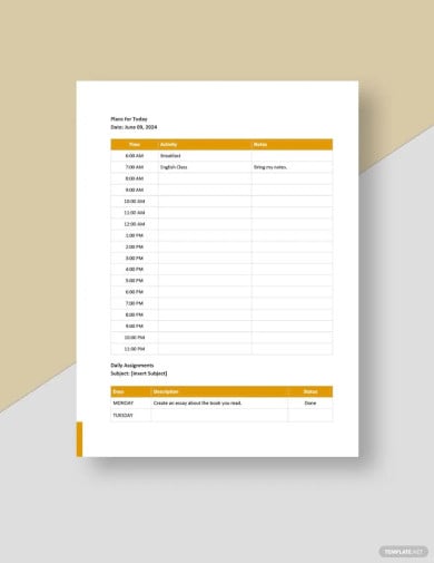 school daily planner template