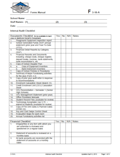 school internal audit checklist template