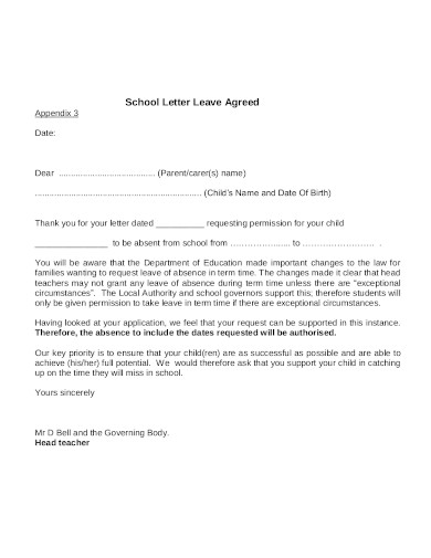 school letter leave agreed in pdf
