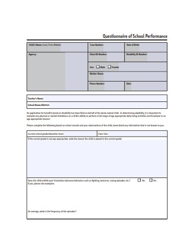 school-performance-questionnaire-template