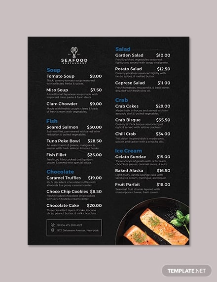 seafood flyer menu