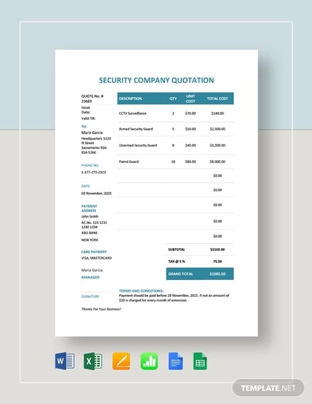 security company quotation template