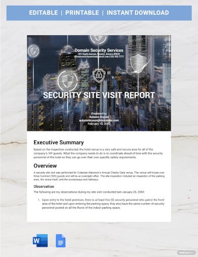 security site visit report template sample