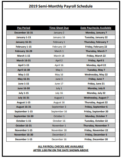 semi monthly payroll schedule template