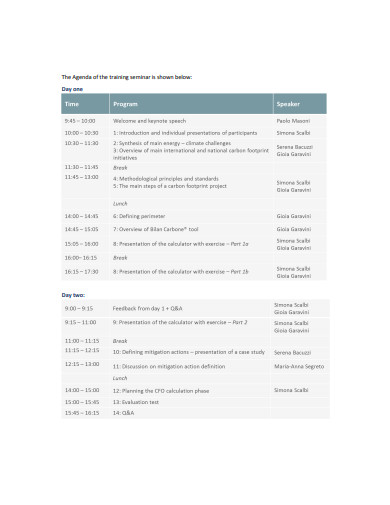 seminar training agenda template