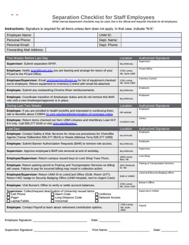 seperation checklist for employee