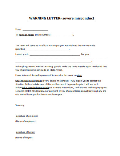 severe misconduct warning letter template