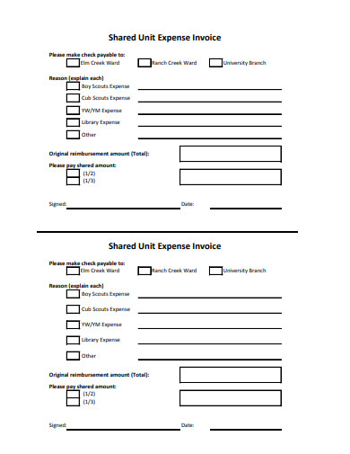 shared unit expense invoice template