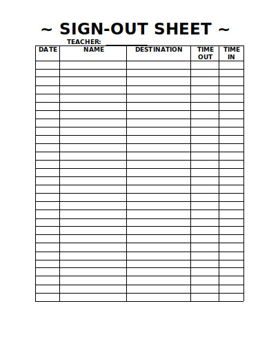 Sign Out Sheet Template Excel 6075