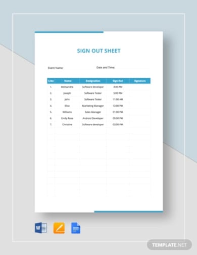 15+ Sign Out Sheet Templates - Google Docs, Google Sheets, Excel, Pages ...