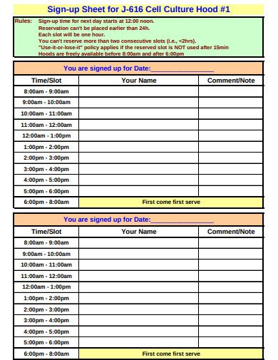 google sign up sheet with time slots