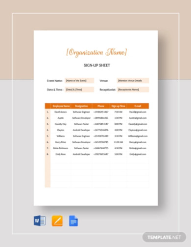 signup sheet template