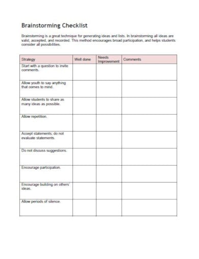simple brainstorming checklist template