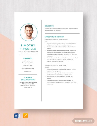 simple client service associate resume