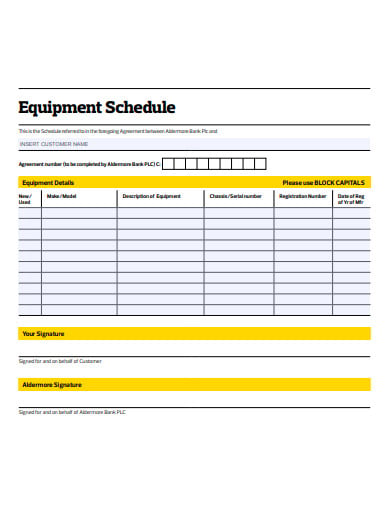 simple equipment schedule template