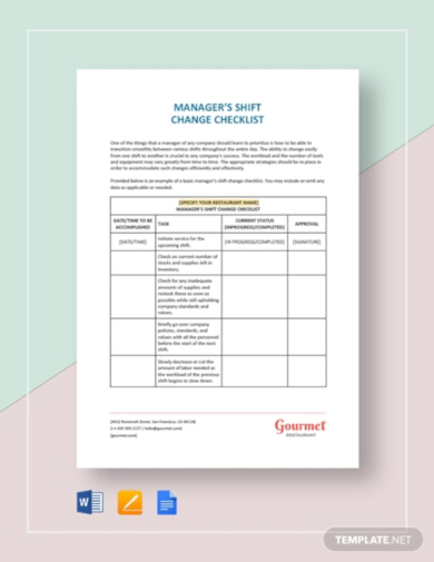 5+ Shift Change Checklist Templates - PDF, Google Docs, Word, Pages ...