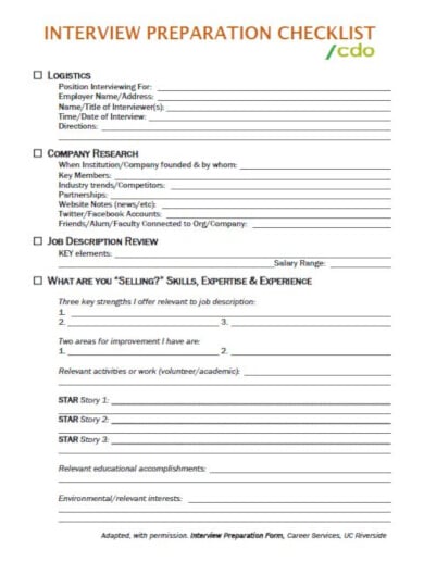 simple preparation checklist template