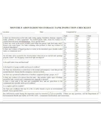 simple storage tank checklist template