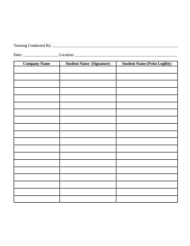 simple training sign in sheet