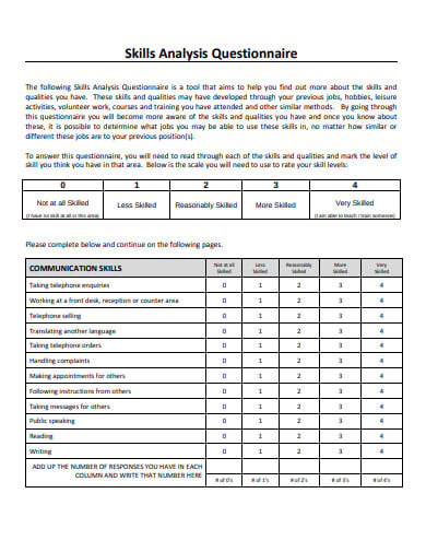 skills analysis questionnaire
