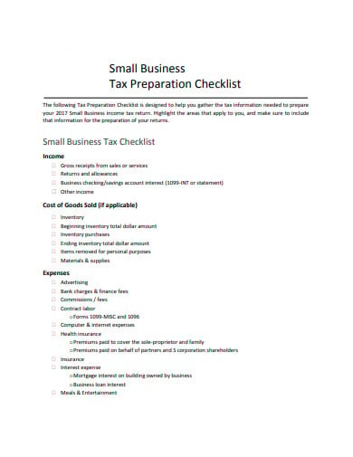 small business tax checklist example