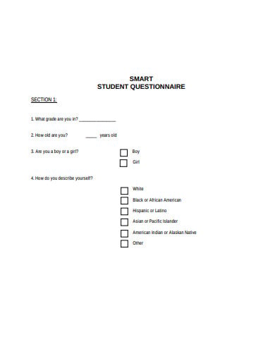 smart student questionnaire