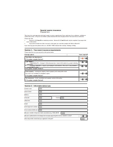 special events insurance form template