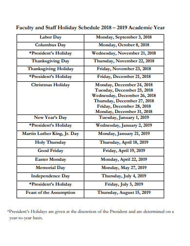 staff holiday schedule in pdf