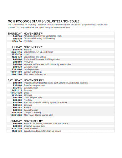 staff and volunteer schedule