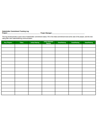 stakeholder commitment tracking log