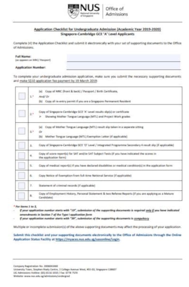 standard application checklist template