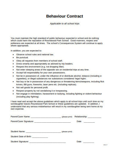 standard behaviour contract template