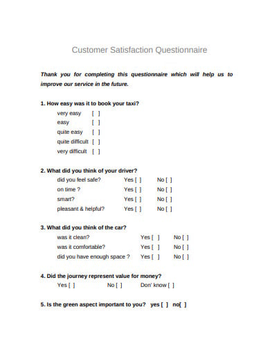 standard customer satisfaction questionnaire templates