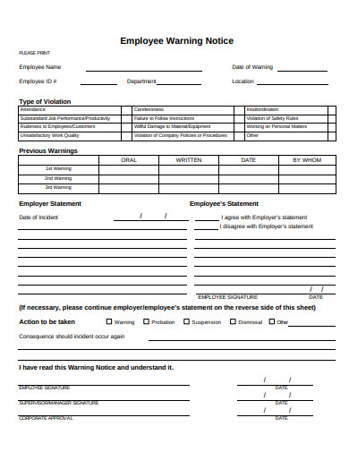 19+ Employee Warning Notice Templates in Google Docs | Word | Pages | PDF