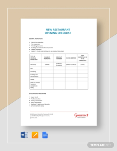 standard new restaurant opening checklist template