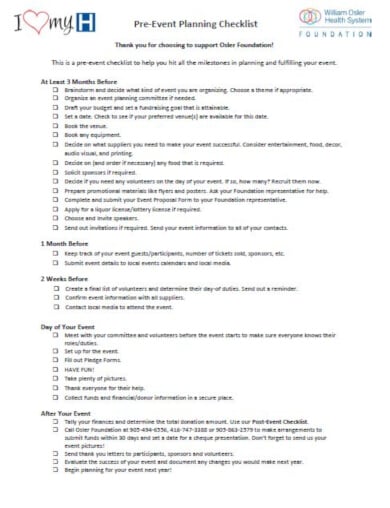 standard preparation checklist template