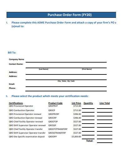 standard purchase order form template