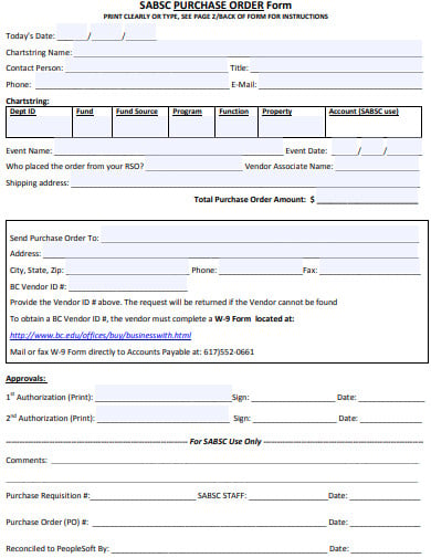 standard purchase order form